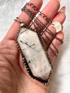DT Chunky Tourmalated POWER Quartz Pendant Necklace
